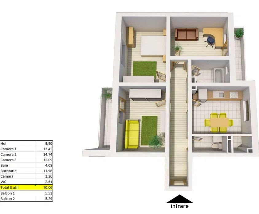 Apartament de vânzare – 3 canere | 70 mp | Deventer- zona Tineretului 