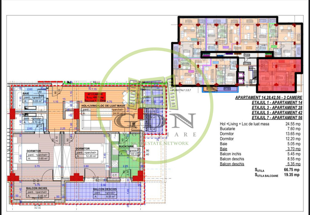 Apartament 3 camere, decomandat, 86.35mp, cartier Cornitoiu, zona Liceul Bibescu