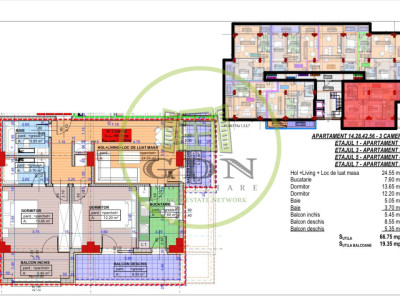 Apartament 3 camere, decomandat, 86.35mp, cartier Cornitoiu, zona Liceul Bibescu