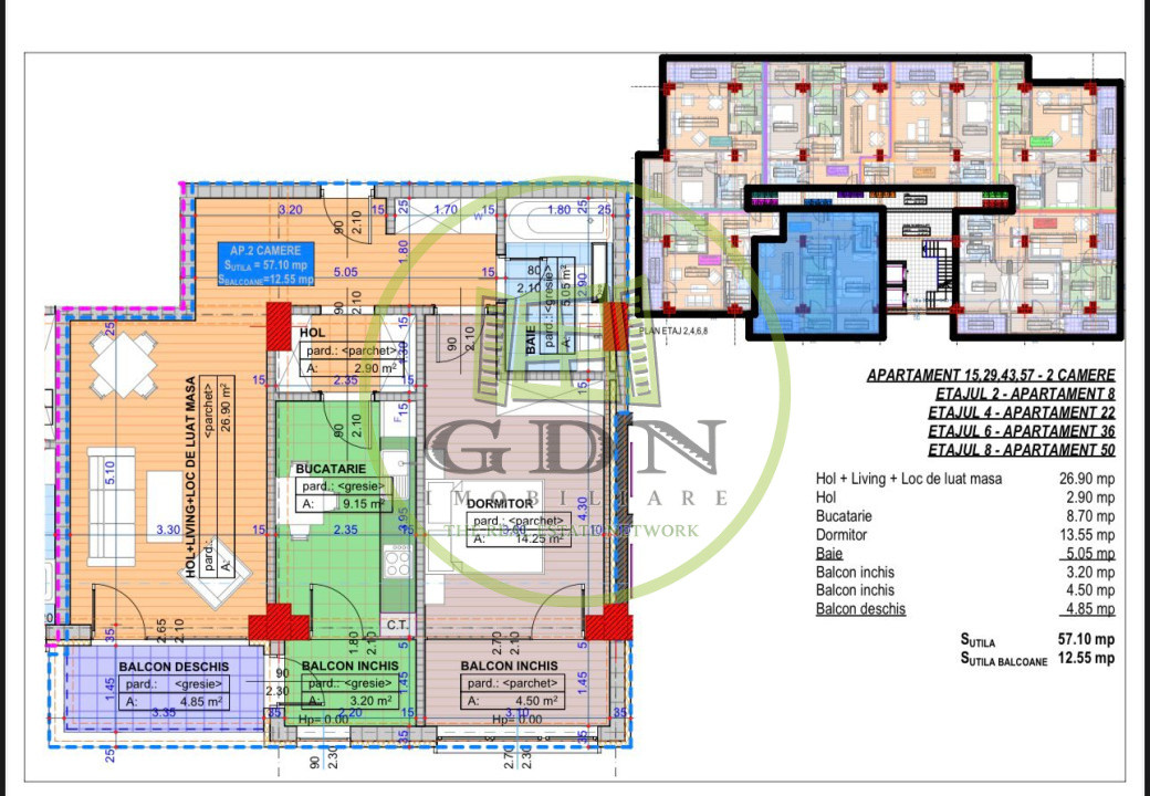 Apartament 2 camere, decomandat, 70.80mp, cartier Cornitoiu, zona Liceul Bibescu