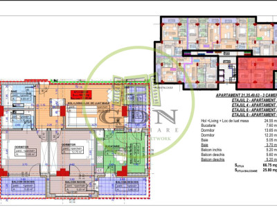 Apartament, 3camere, decomandat, 93.75mp, cartier Cornitoiu, zona Liceul Bibescu