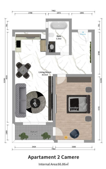 Apart  2 camere decomandat, Complex Charm, supraf. utilă 48mp, Ultracentral