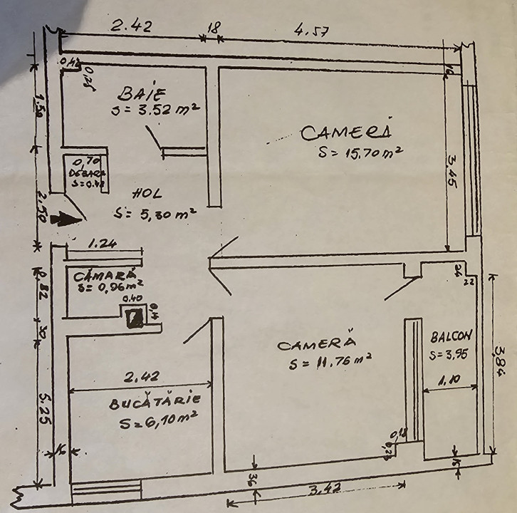 Apartament cu 2 camere, decomandat, suprafață utilă 47,45 mp, Ștei