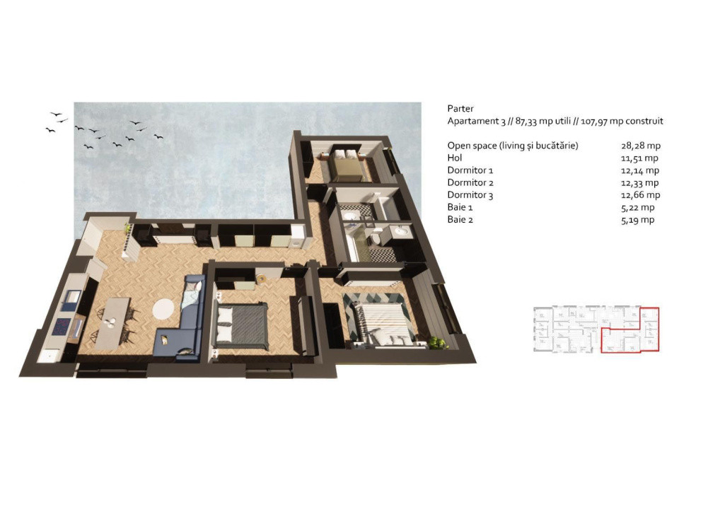 Apartament spatios 4 camere - de vanzare - Tautii Magheraus