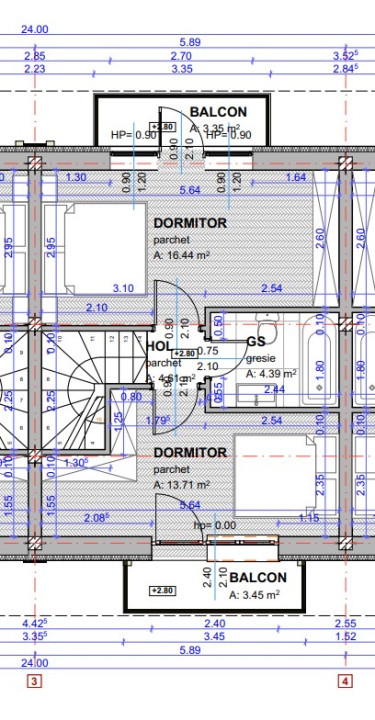 Apartament la casa înșiruită-P+E+Pod-74mp utili