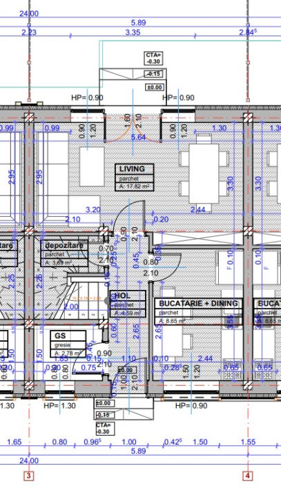 Apartament la casa înșiruită-P+E+Pod-74mp utili