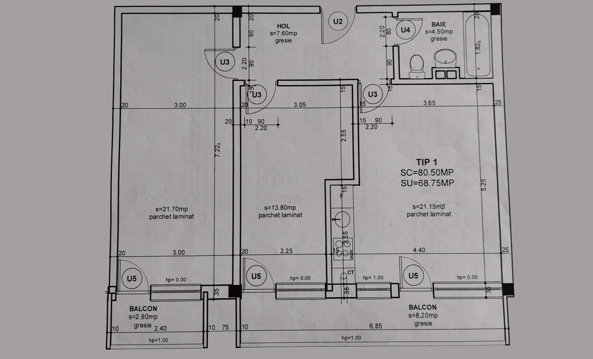 Apartament cu 3 camere,  parcare inclus, Baciu, Zona Napolact 