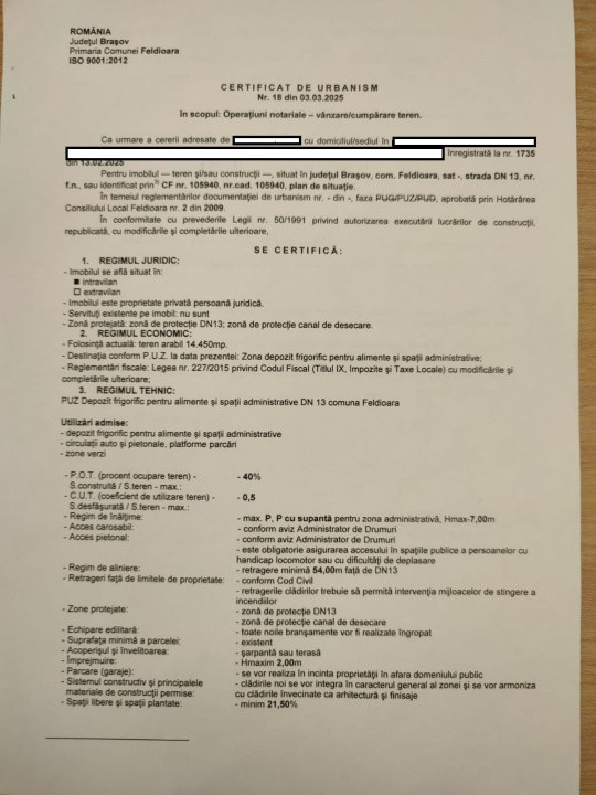 Teren intravilan Feldioara 