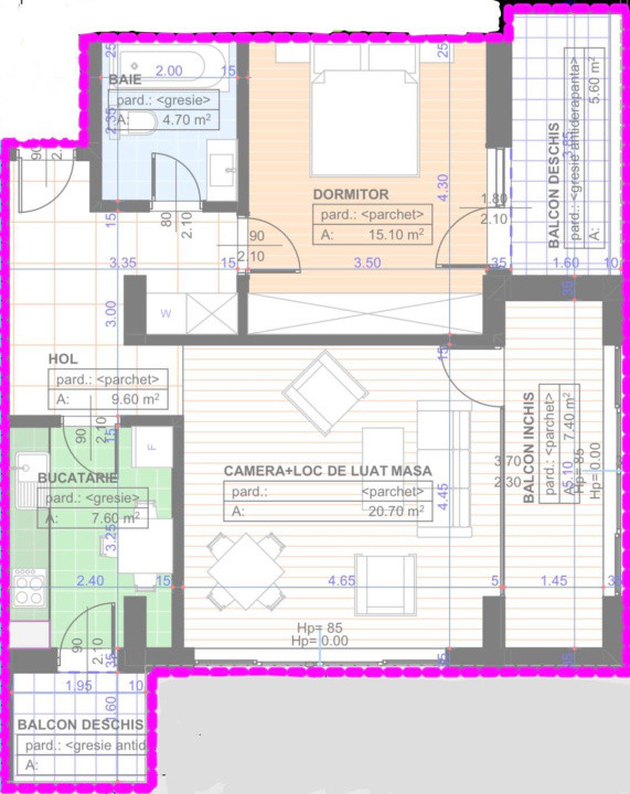Apartament 2 camere, decomandat, 73,8mp, 1 Mai, zona Parc Nicolae Romanescu.