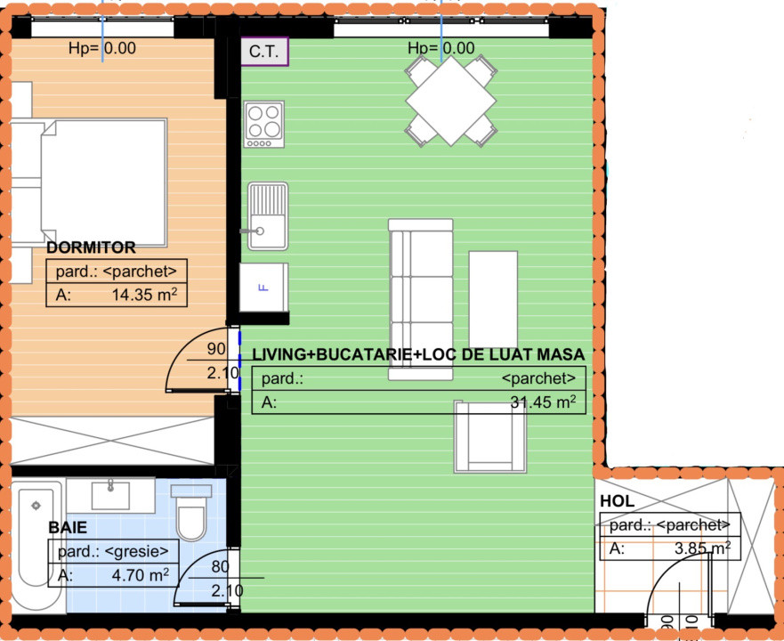 Apartament 2 camere, open-space, 54,35mp, 1 Mai, zona Parc Nicolae Romanescu 