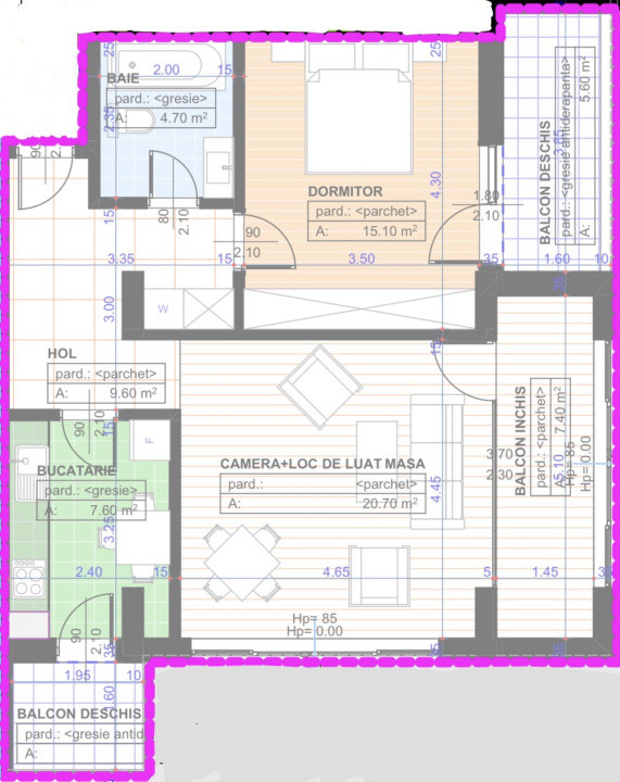 Apartament 2 camere decomandat, 70,65mp, 1 Mai, zona Parc Nicolae Romanescu. 