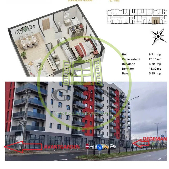 Apartament 2 camere de închiriat – 57,35  mp utili – zona  Avantgarden