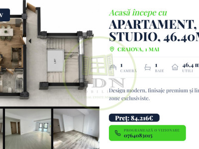 Apartament nou, tip studio, 46.40mp, cartier 1 Mai