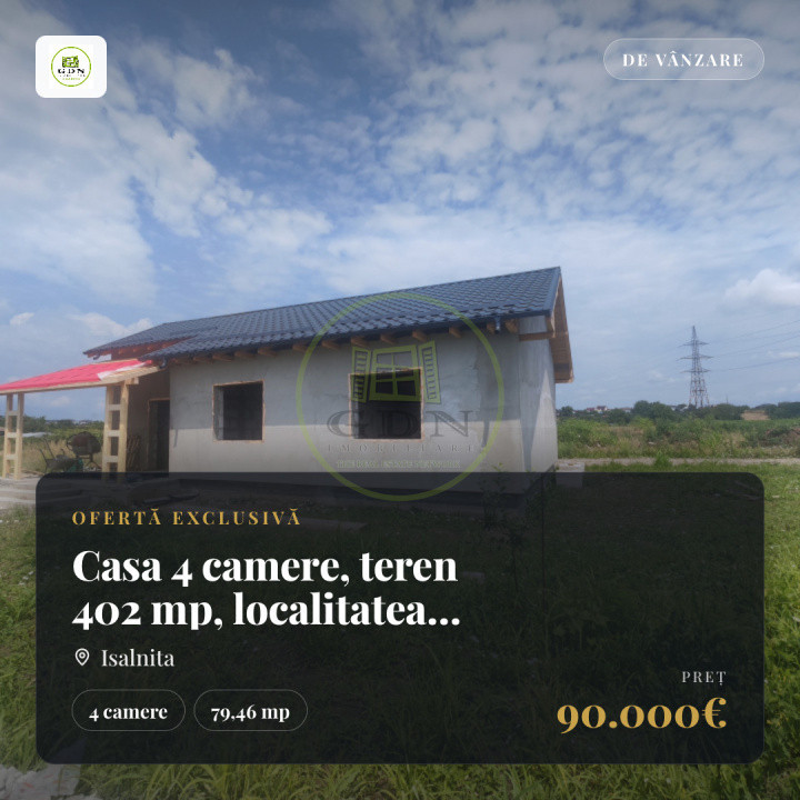 Casa 4 camere, teren 402 mp, localitatea Isalnita.