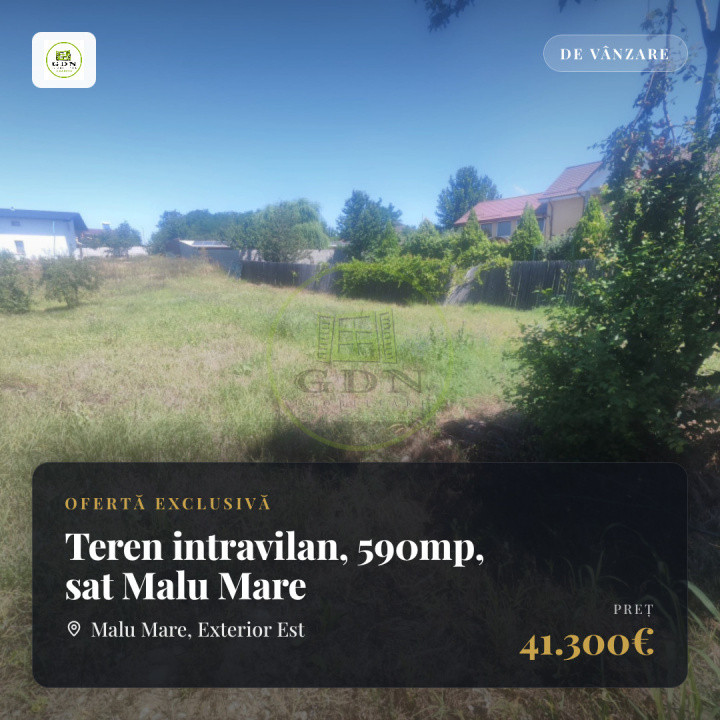 Teren intravilan, 590mp, sat Malu Mare