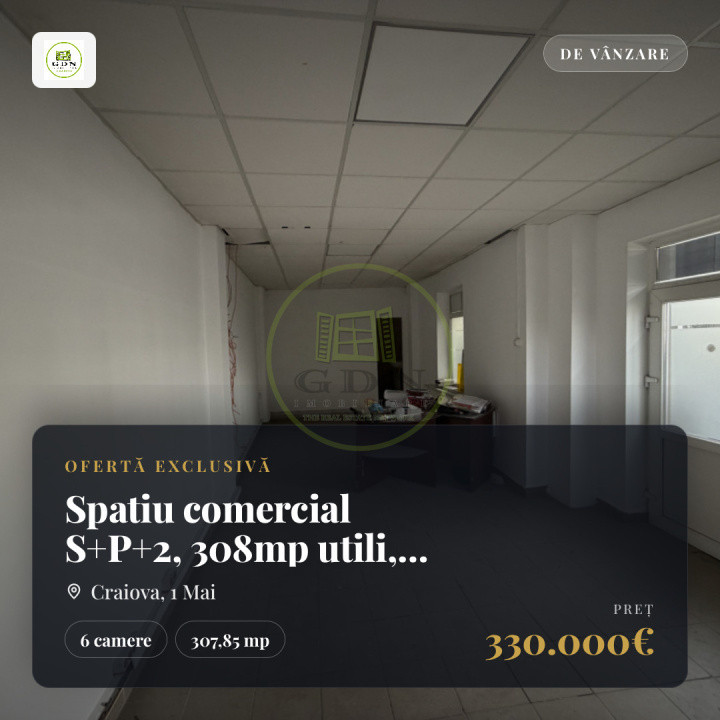 Spatiu comercial S+P+2, 308mp utili, cartier 1 Mai, zona Facultatea de Medicina