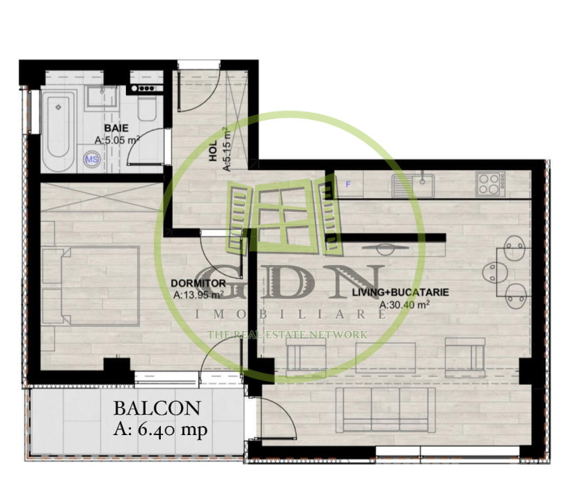 Apartament 2 camere, open-space, 60.95mp, cartier Brazda, zona Consul