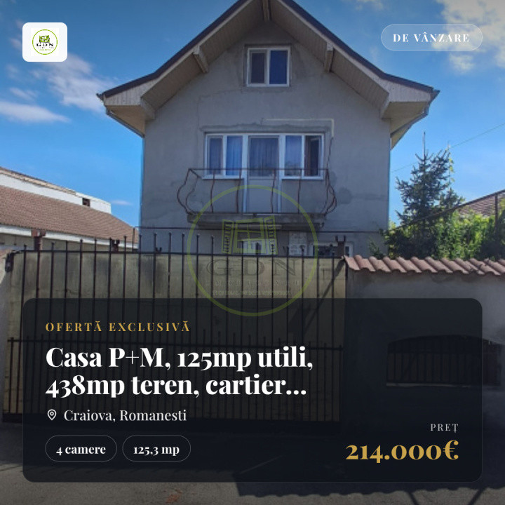 Casa P+M, 125mp utili, 438mp teren, cartier Romanesti