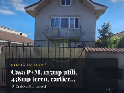 Casa P+M, 125mp utili, 438mp teren, cartier Romanesti
