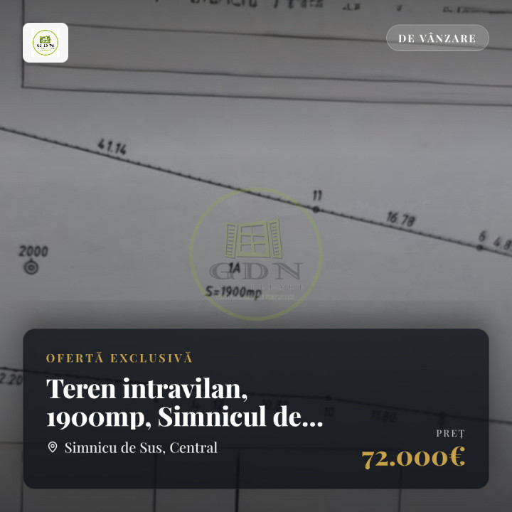 Teren intravilan, 1900mp, comuna Simnicul de Sus, sat Romanesti