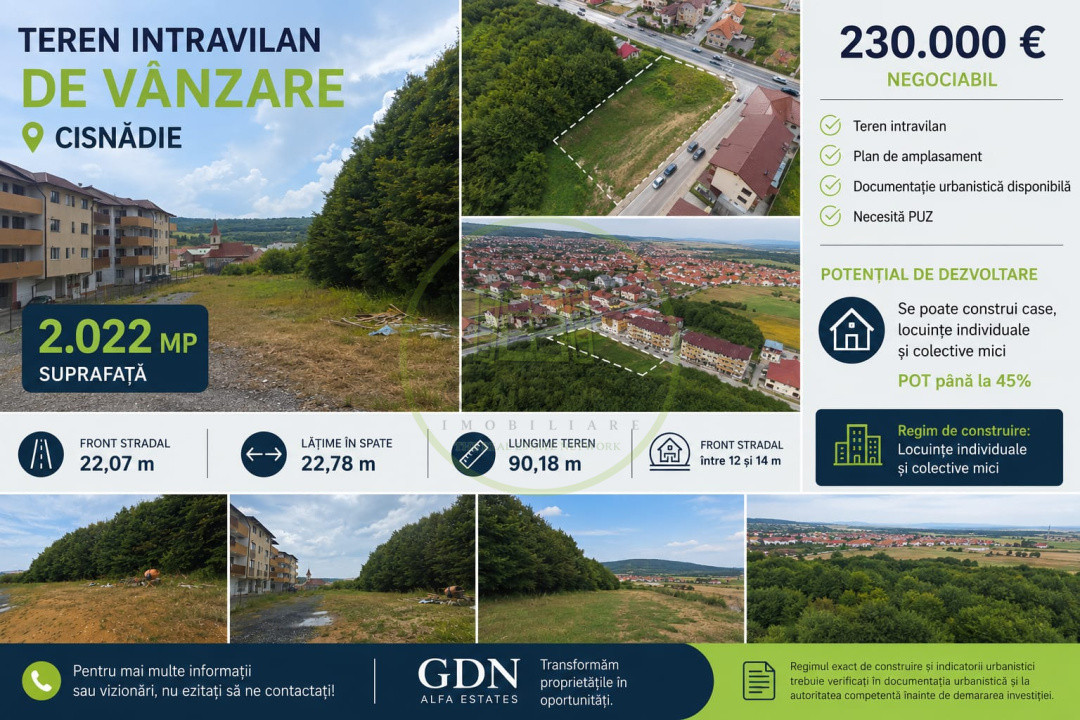 TEREN INTRAVILAN DE VÂNZARE – 2.022 MP – CISNĂDIE