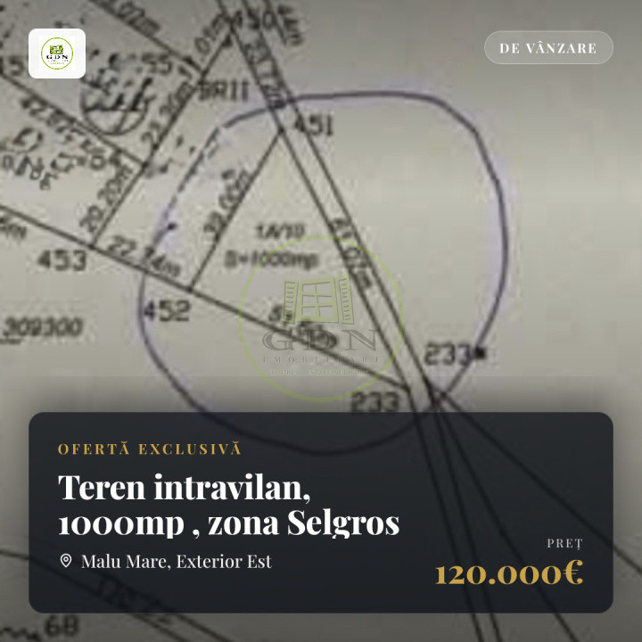 Teren intravilan, 1000mp , zona Selgros