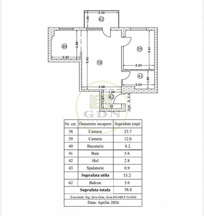Apartament 2 camere | Atrium Plaza | 53,2 mp utili | Etaj 4 |