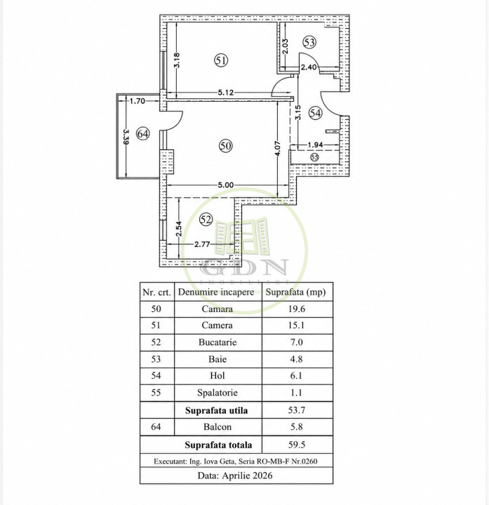Apartament 2 camere | Atrium Plaza | 53,7 mp utili |
