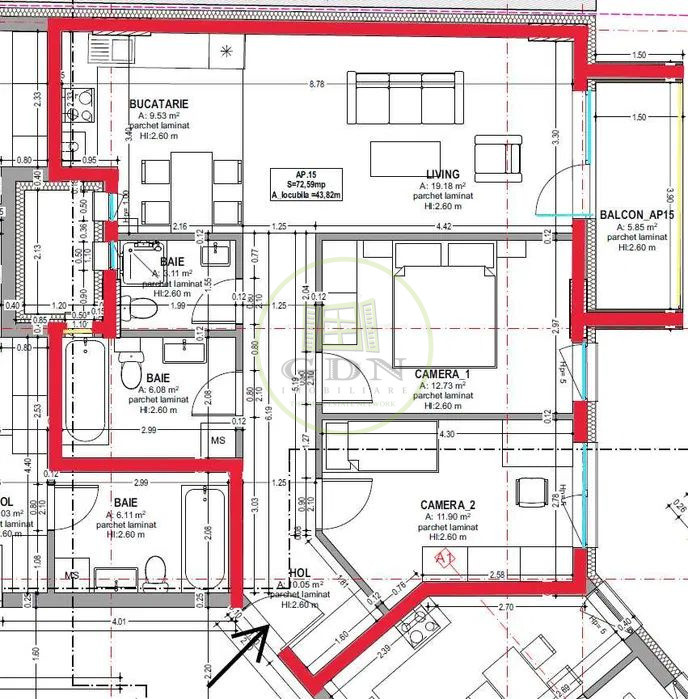 Apartament NOU! Semifinisat cu 3 camere, Semicentral Cluj