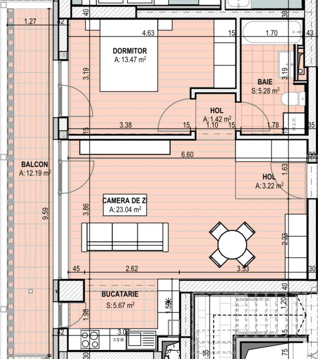 Apartament 2 camere, open-space, 64.29mp, cartier  Brazda, zona Guliver