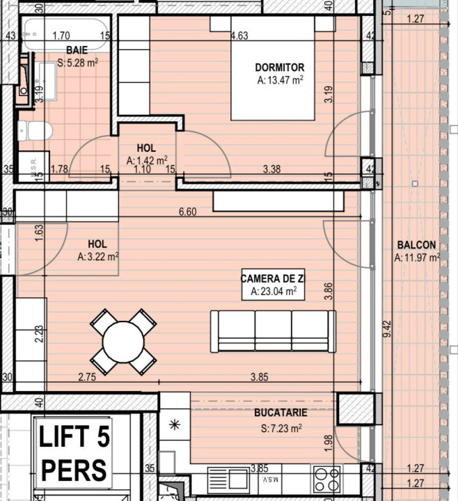 Apartament 2 camere, open-space, 65.63mp, cartier Brazda, zona Guliver