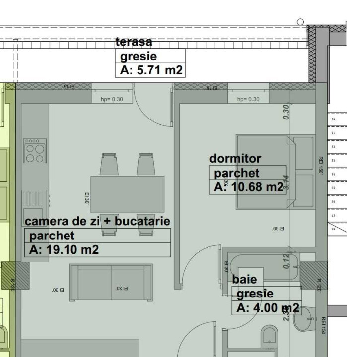 Apartament nou cu 2 camere etaj retras 