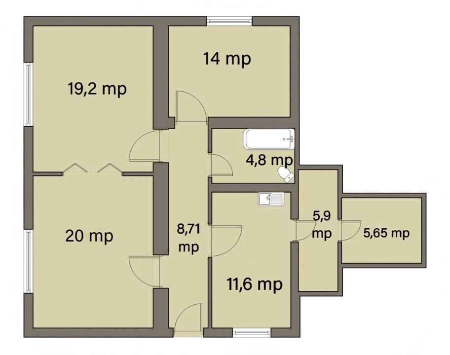 Apartament spatios de vanzare la casa, 78 mp utili, zona centrala. 